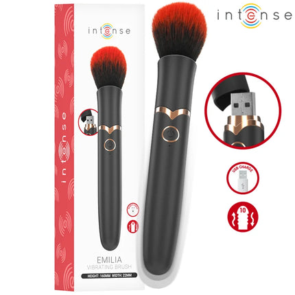 Intense emilia vibrationsbürste in schwarz und rosegold mit roten borsten aus superweichem silikon und hochwertigem abs