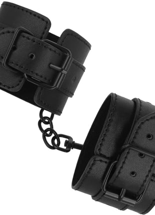 Intense fetisch handschellen aus schwarzem veganem leder mit kette verbindung für bondage einsatz
