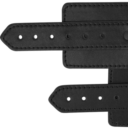 Schwarzes veganes leder intense fetish handschellen mit präziser naht und minimalistischem design