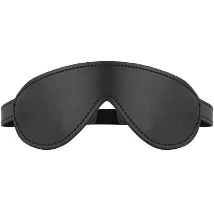 Intense - fetisch vegane blindmaske aus schwarzem leder mit steppnähten und verstellbaren riemen