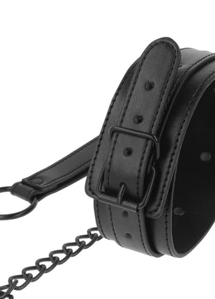 Intense fetisch veganes lederhalsband schwarzes kunstleder mit metallschnalle und befestigter kettenschnur
