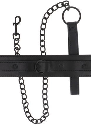 Schwarzes veganes lederhalsband intense mit metallketten und d-ring schnalle für fetischzwecke