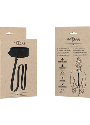 Intense fetish veganes lederhalsband schwarz mit verstellbarem riemen und metallkette aus veganem leder