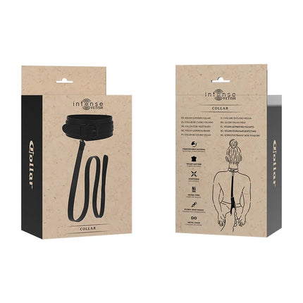 Intense fetish veganes lederhalsband schwarz mit verstellbarem riemen und metallkette aus veganem leder