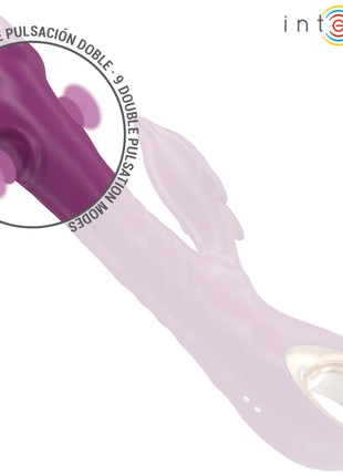 Lila und rosa durchsichtiger silikon doppelvibrator mit delfin stimulierender zunge und ergonomischem design