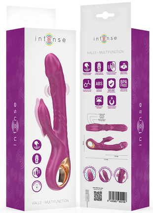 Lila intense halle multifunktionsvibrator mit delfin-stimulierender zunge goldfarbener ring und strukturierter oberfläche
