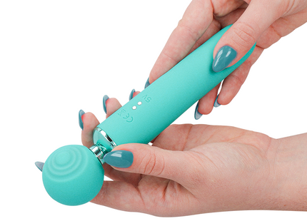 Teal silikonstab mit abgerundetem kopf und metallischen akzenten im intense hamby multifunktions-saug-und vibrationsstimulator