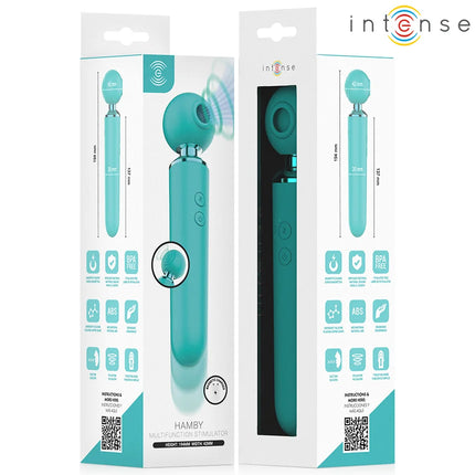 Tealfarbener intensiver hamby multifunktions-saug- und vibrationsstimulator mit abgerundetem kopf und strukturiertem griff