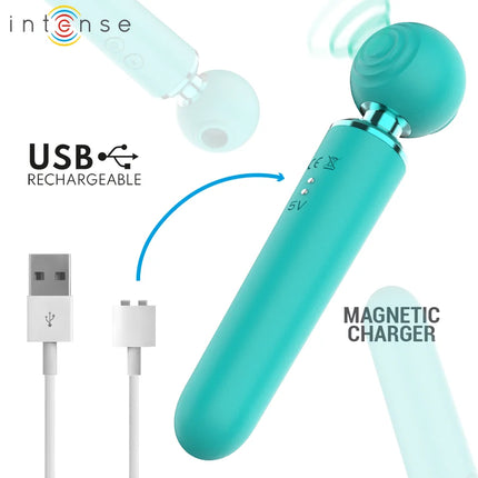Intense hamby multifunktions-saug- und vibrationsstimulator usb wiederaufladbarer teal wand mit magnetladegerät und kugelkopf