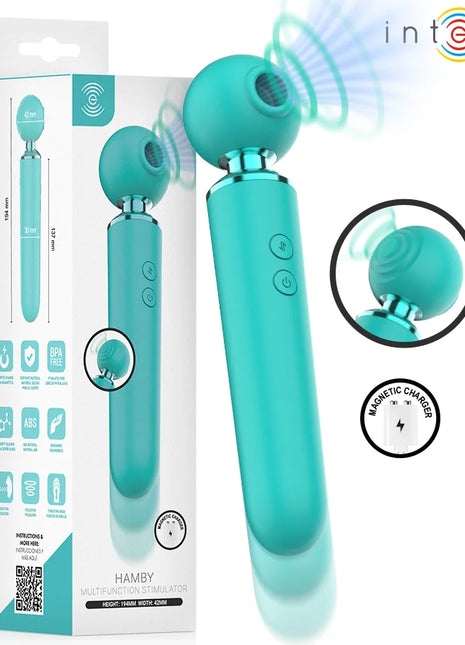 Tealfarbener intensiver hamby multifunktions-saug- und vibrationsstimulator mit abgerundetem kopf und ergonomischem griff