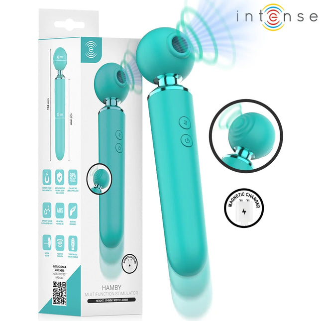 Tealfarbener intensiver hamby multifunktions-saug- und vibrationsstimulator mit abgerundetem kopf und ergonomischem griff