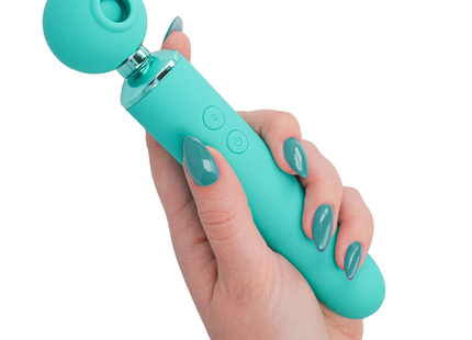 Intense hamby multifunktions-saug- und vibrationsstimulator mit teal silikonstab und silbernem metallanschluss