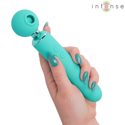 Intense hamby multifunktions-saug- und vibrationsstimulator mit teal silikonstab und silbernem metallanschluss