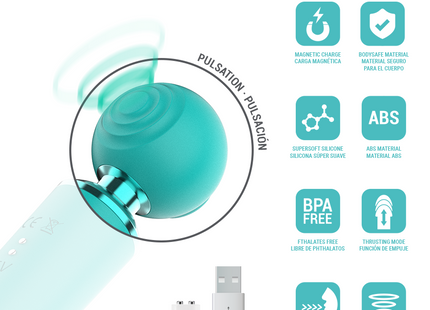 Teal farbiger intensiver mehrfunktions-saug- und vibrationsstimulator mit metallbasis und magnetischem ladeanschluss
