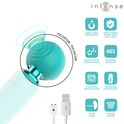 Teal farbiger intensiver mehrfunktions-saug- und vibrationsstimulator mit metallbasis und magnetischem ladeanschluss