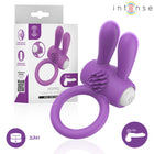 Lila hopps vibrating penis ring aus silikon mit texturierten borsten und weiße steuerungstaste von intense