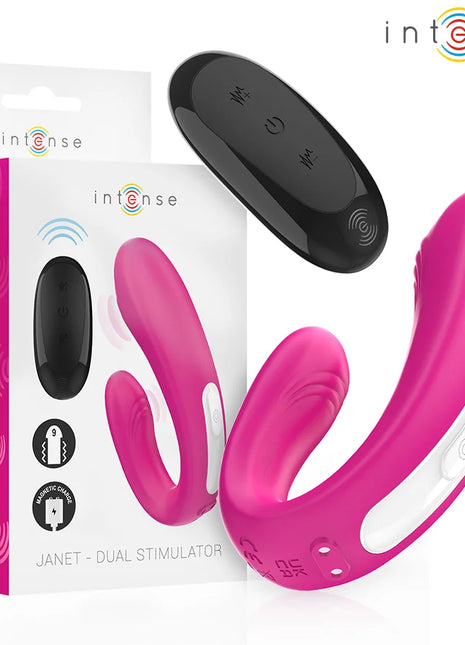 INTENSE - JANET DOPPELTER U-FÖRMIGER STIMULATOR UND VIBRATOR MIT FERNBEDIENUNG ROSA