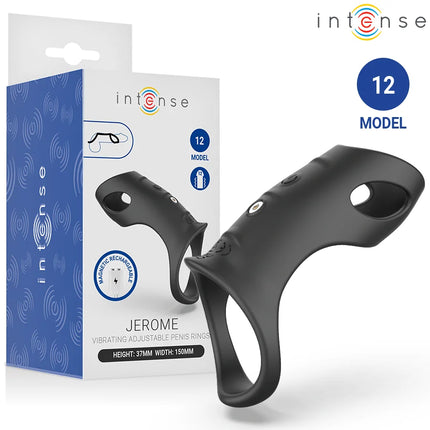 Schwarzer silikon vibrierender verstellbarer penisring modell 12 von intense für zusätzliche stimulation