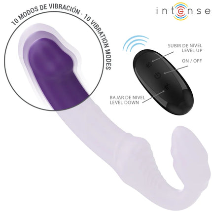 Intense jill doppelvibrator 20 cm lila aus transparentem und silikon mit schwarzer fernbedienung