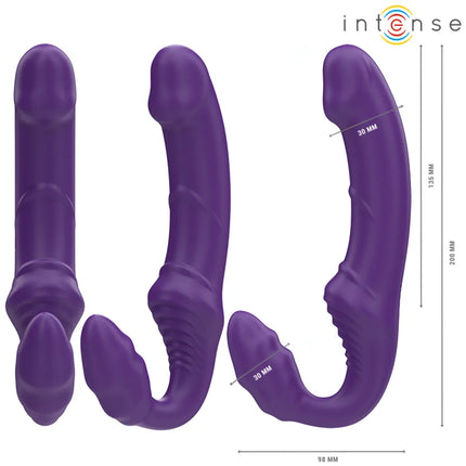 Lila doppelvibrator von intense mit dualem design, strukturiertem griff und fernbedienung, 20 cm lang