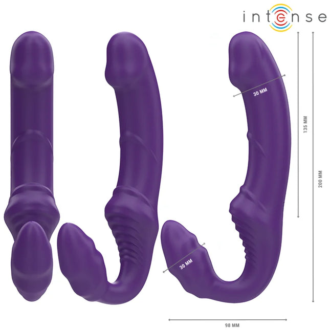 Lila doppelvibrator von intense mit dualem design, strukturiertem griff und fernbedienung, 20 cm lang