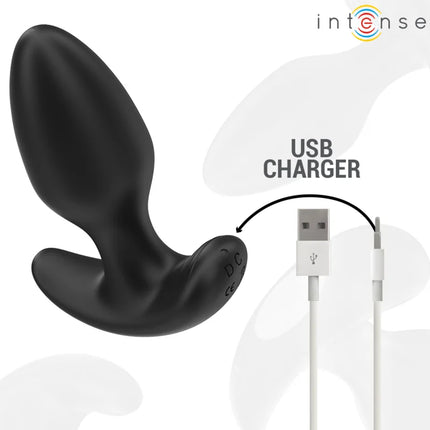 Schwarzer intens analplug joey mit 10 vibrationen ergonomischem design und usb ladekabel für fernbedienung