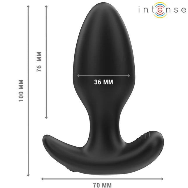 Intense joey anal plug schwarzer silikonplug 100 mm lang 76 mm breit mit 10 vibrationen und fernbedienung