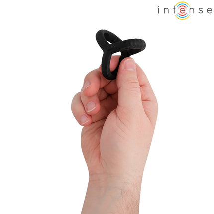 Schwarzer silikon ring intense mit einzigartigem kreuzdesign verstellbarer dreifach penisring modell john 4