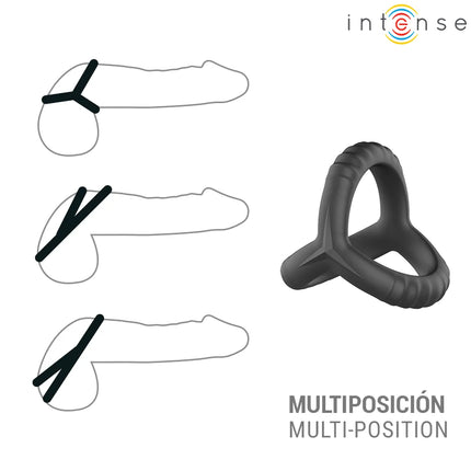 Schwarzer silikonring mit drei verstellbaren prongs als verstellbarer dreifach penisring für multifunktionalen einsatz