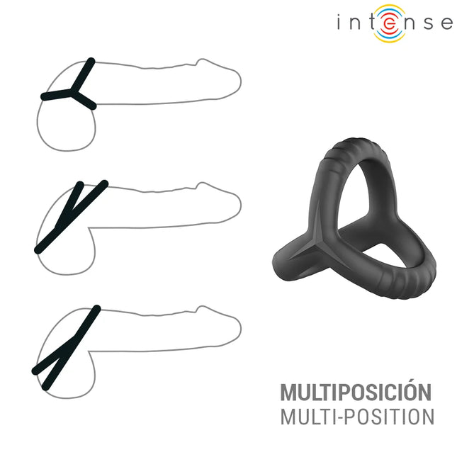 Schwarzer silikonring mit drei verstellbaren prongs als verstellbarer dreifach penisring für multifunktionalen einsatz
