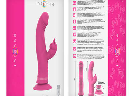 Rosa silikon rabbit vibrator mit saugnapfbasis und ohrendesign von intense juliao