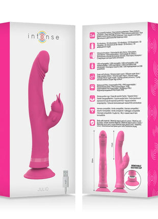 Rosa silikon rabbit vibrator mit saugnapfbasis und ohrendesign von intense juliao