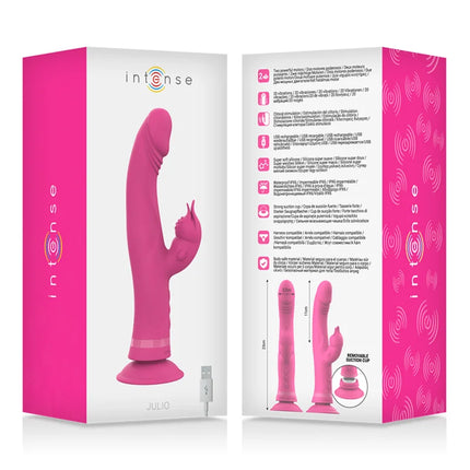Rosa silikon rabbit vibrator mit saugnapfbasis und ohrendesign von intense juliao