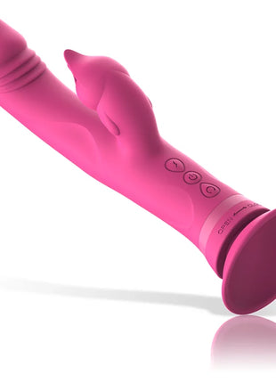Intense julio rabbit vibrator rosa silikon mit drei steuerungstasten und saugnapfbasis aus rosa silikon