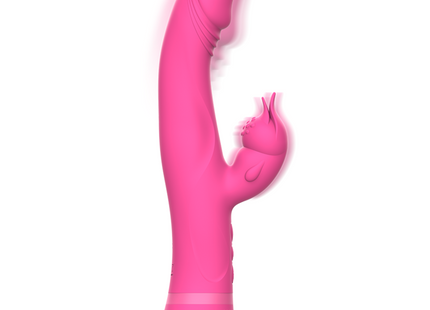 Intense julio rabbit vibrator rosa silikon mit gebogenem körper und strukturiertem griff aus pinkem silikon