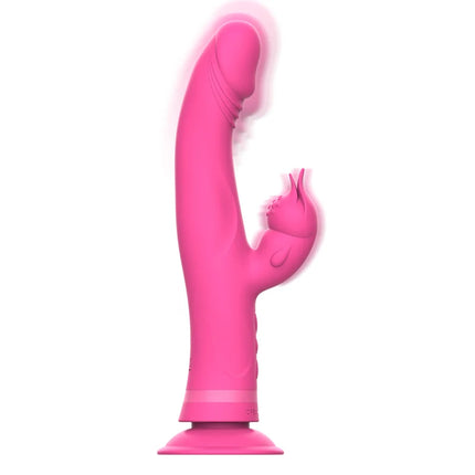Intense julio rabbit vibrator rosa silikon mit gebogenem körper und strukturiertem griff aus pinkem silikon