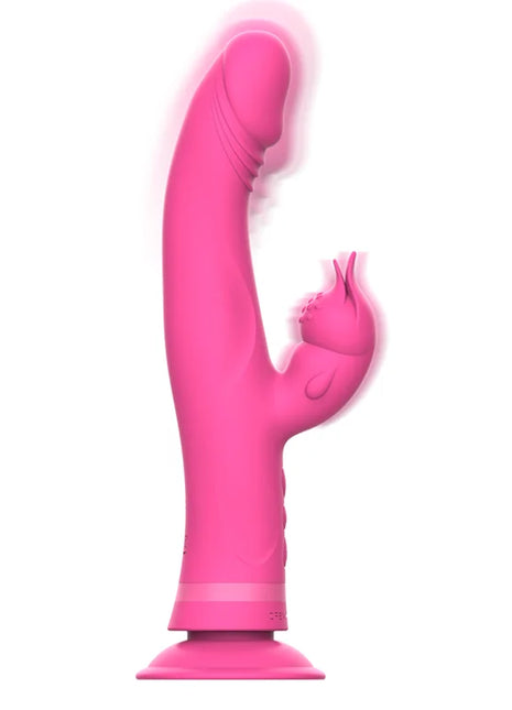 Intense julio rabbit vibrator rosa silikon mit gebogenem körper und strukturiertem griff aus pinkem silikon