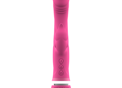 Intense julio rabbit vibrator rosa silikon mit texturierter griffoberfläche und bedientasten aus silikon