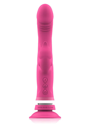 Intense julio rabbit vibrator rosa silikon mit texturierter griffoberfläche und bedientasten aus silikon