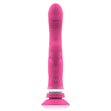 Intense julio rabbit vibrator rosa silikon mit texturierter griffoberfläche und bedientasten aus silikon