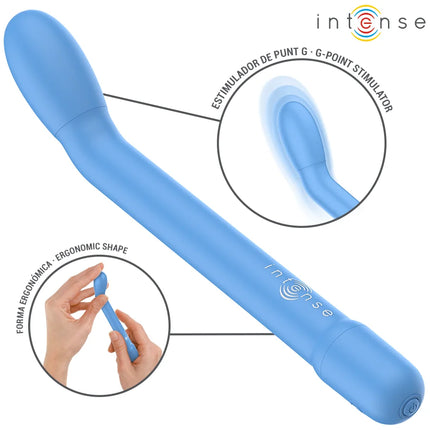 Light blue silicone g-point stimulator intense karlie with ergonomic shape and visible brand logo