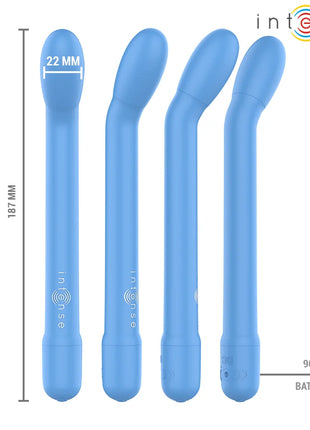 Set aus vier lichtblauen intensiven vibatoren von Karlie mit gebogenem design und verschiedenen spitzenformen