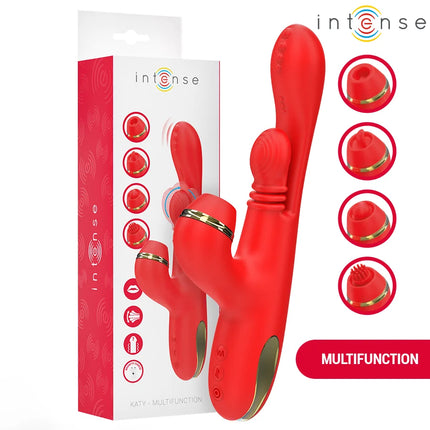 INTENSE - KATY MULTIFUNKTIONS-KLITORIS-STIMULATOR 4 AUSTAUSCHBARE KÖPFE ROT - Druckwellen saugende Vibratoren