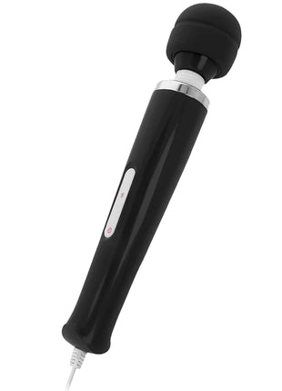 Schwarzer silikon bedeckter keanu wand massager mit silbernem akzentband und power taste