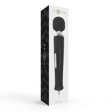 Intense keanu wand schwarzes massager mit elegantem ergonomischem design und silbernem akzent ring