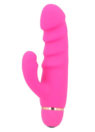 Helle pinke silikon vibrator in Hasenform mit goldfarbener metallband und 20 geschwindigkeiten