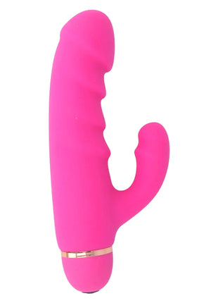 Intense krases rabbit vibrator aus rosa silikon mit 20 geschwindigkeiten und goldenem metallband am fuß