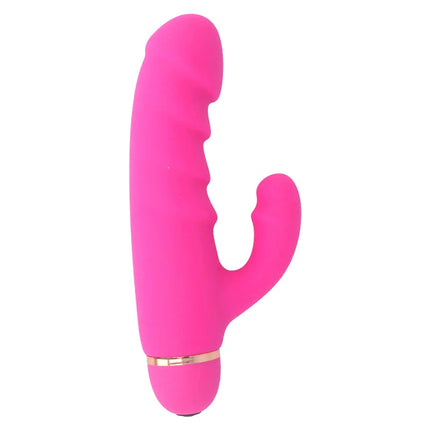 Intense krases rabbit vibrator aus rosa silikon mit 20 geschwindigkeiten und goldenem metallband am fuß