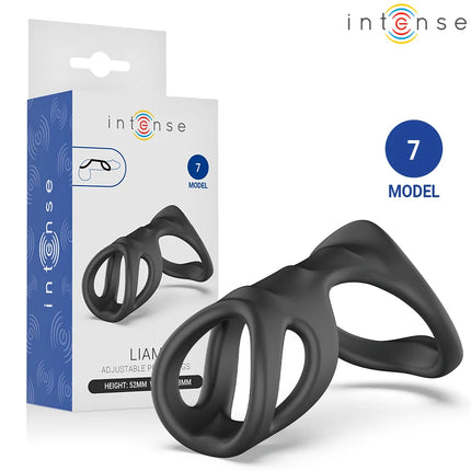 Schwarzer silikon-verstellring intense modell 7 mit dualen schlaufen und zentralem band für zusätzliche stimulation