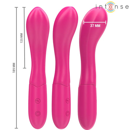 Vibrierender rosa intenset lisette vibrator 19 cm mit flexiblem ergonomischem design und glatter glänzender oberfläche